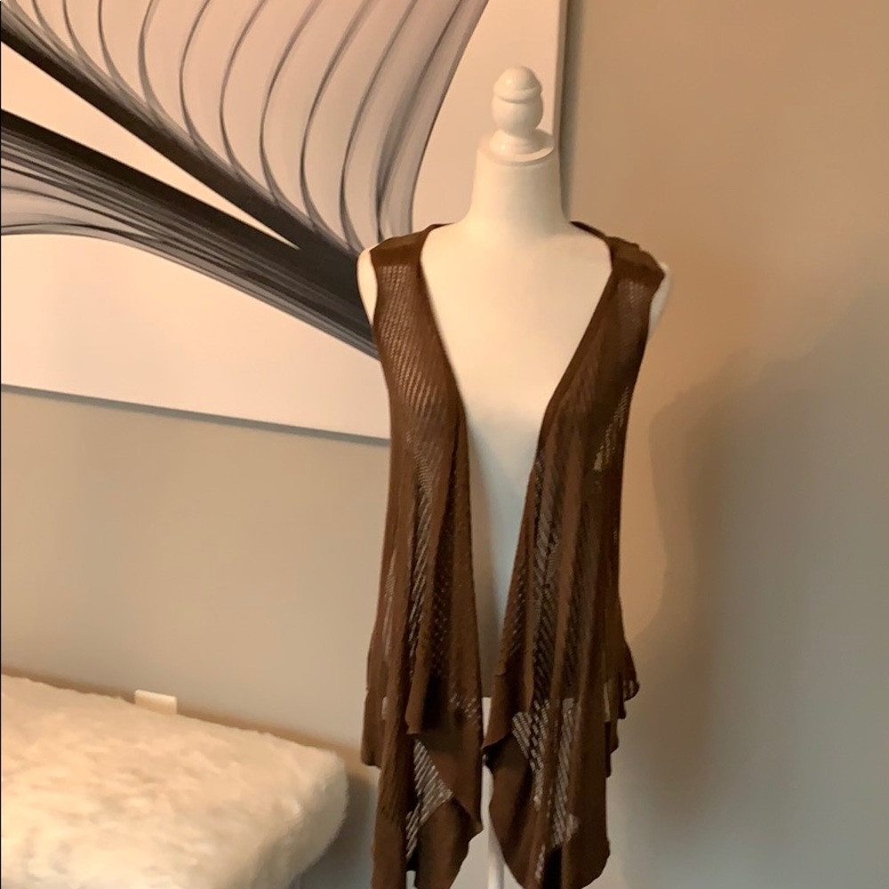 Calvin Klein jeans brown open knit drape vest - Picture 3 of 5
